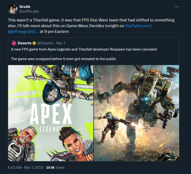 Respawn đã hủy một dự án game, nhưng không phải Titanfall